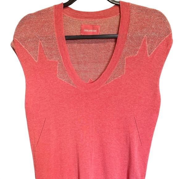 Zadig And Voltaire Rimo Metallic Knit Dress Tee Shirt Mini Coral Pink Size XS - Picture 7 of 16